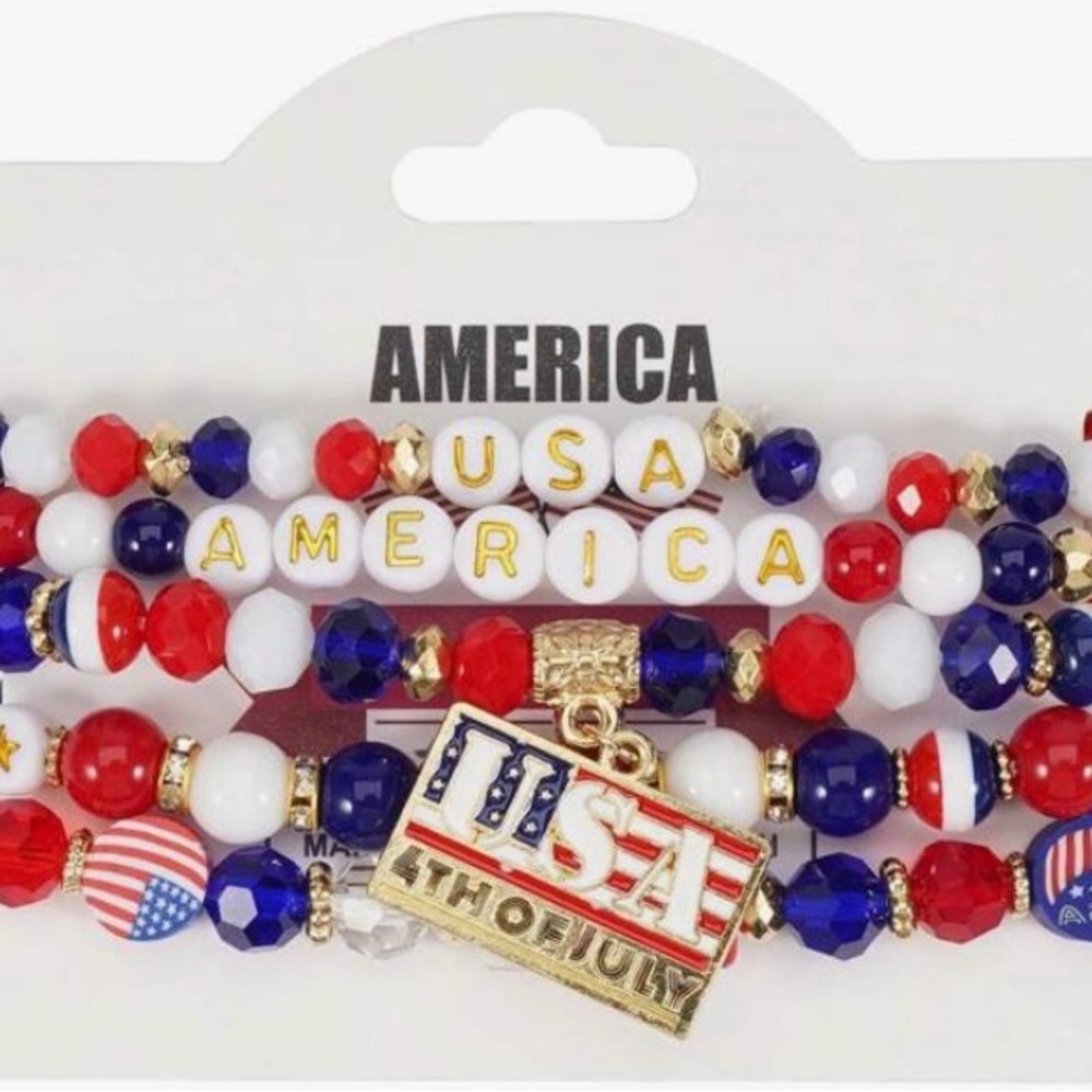 Patriotic USA Beaded Bracelet Set